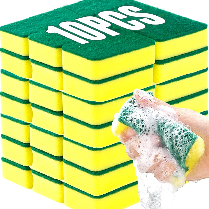 10Pcs Dishwashing Sponge Wipe Kitchen Special Cleaning Tool Brush Pot Bowl Double Sided Water Green Absorbing Sponge Wipe Rag