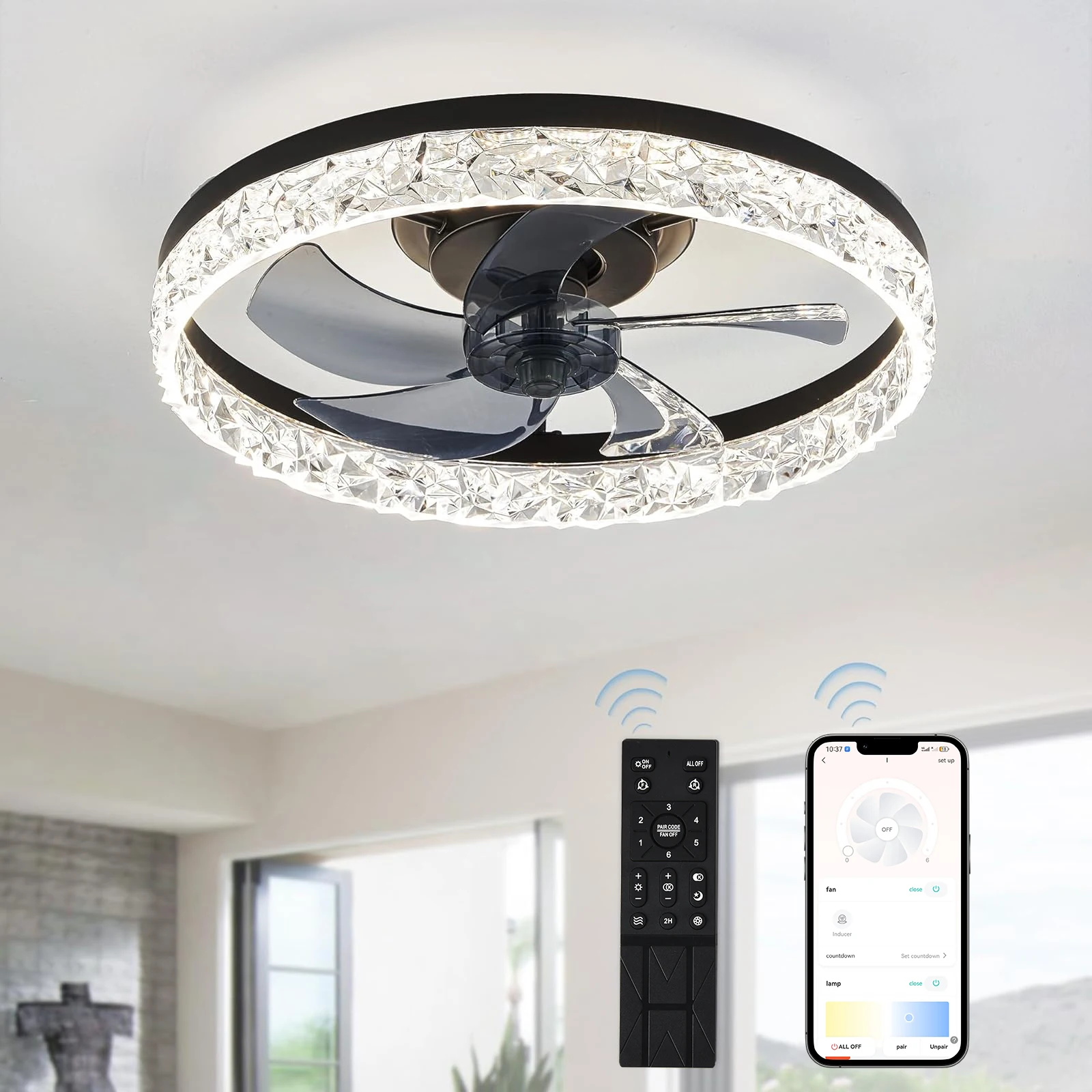 Lmap-Ventilateur de Plafond LED Intelligent avec Télécommande, Design Moderne, Éclairage d'Nik, Disponible en Noir et Blanc, Idéal pour un Salon, une Chambre à Coucher ou un Restaurant