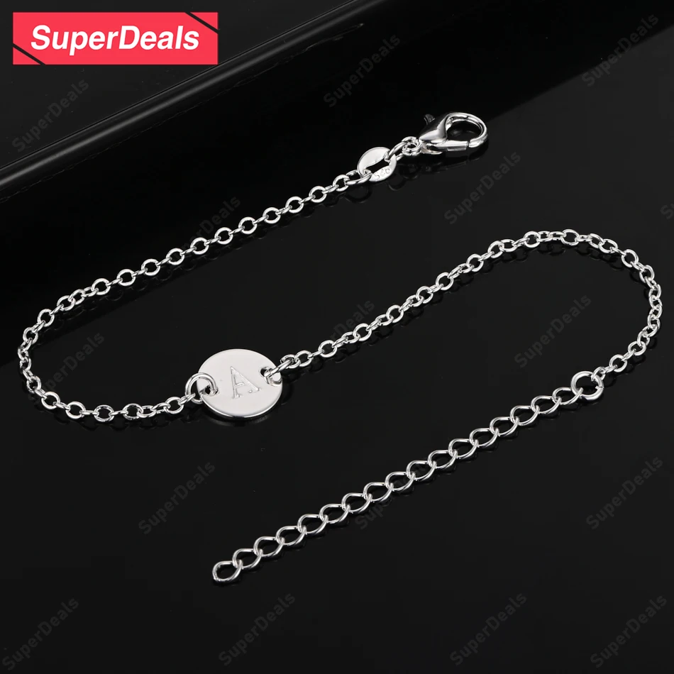 

SuperDeals 925 Sterling Silver Round Pendant Bracelet Letter A Women's Party Fashion Jewelry Beautiful Wedding Birthday Gift