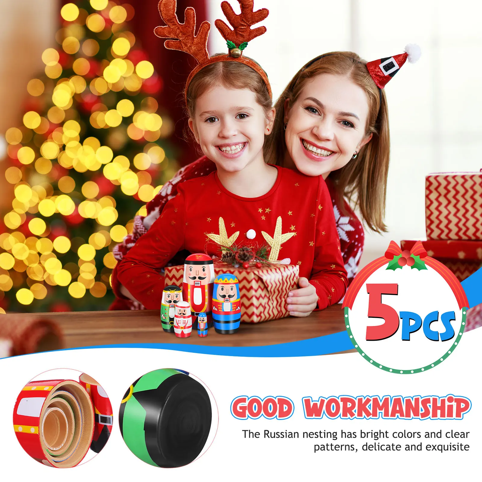 1 set Notenkraker Nesting Dolls Kerst Matryoshka Desktop Hout Russisch cadeau voor volwassen kinderen Grappig stapelspeelgoed