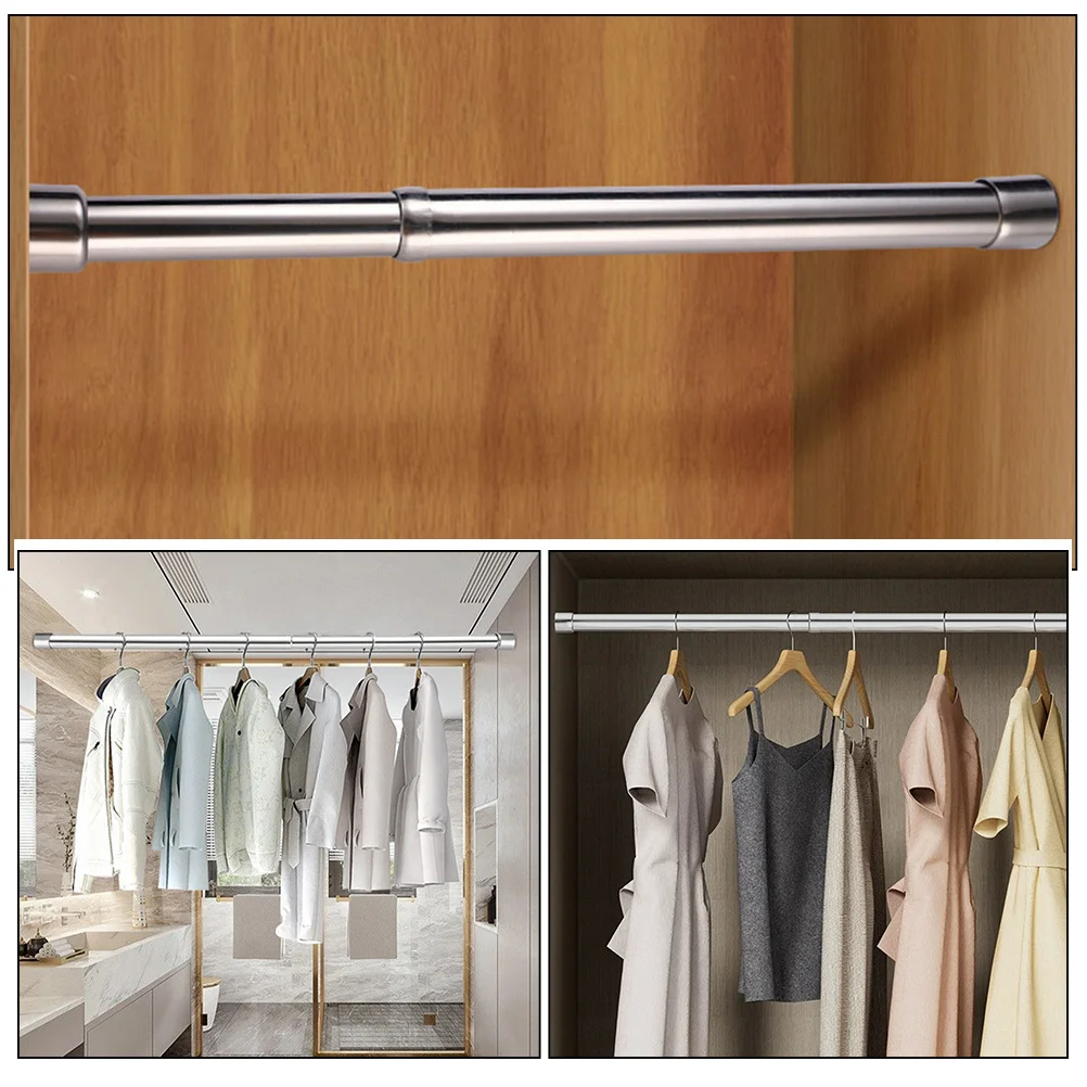 

Adjustable Telescopic Rod Smooth Surface No Drill Installation Clothes Drying Pole Curtain Wardrobe Rail Multi Purpose