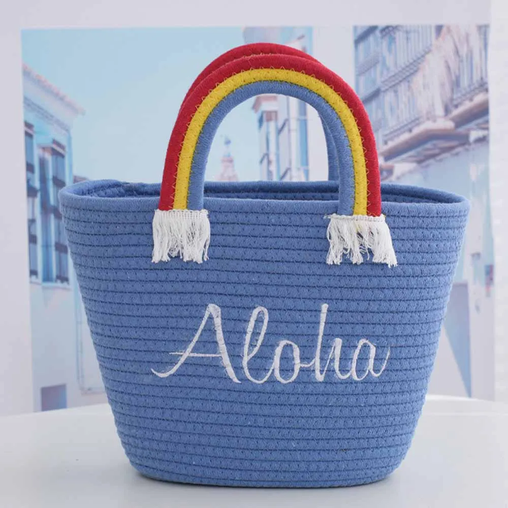 

Embroidery Cotton Rope Handbag Rainbow Bag Fashionable, Simple, Fresh, Sweet Vacation Travel Handbag Weaving Souvenir