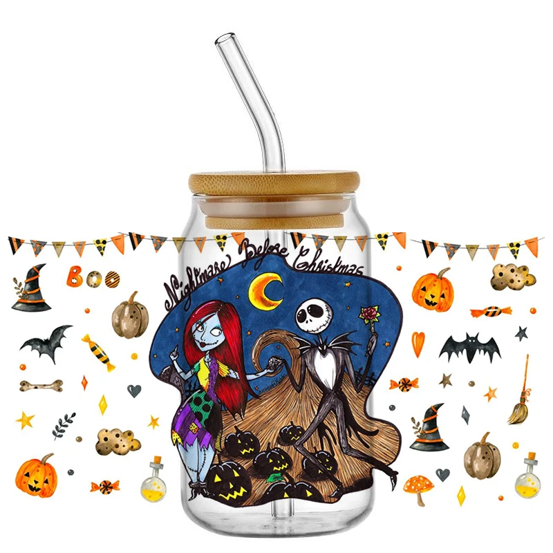 تصميم جديد Nightmara قبل عيد الميلاد مقاوم للماء لتقوم بها بنفسك الهاتف الكرتون الشارات ثلاثية الأبعاد نقل الأشعة فوق البنفسجية DTF ملصقات 16 أوقية نظارات كأس يلتف #2