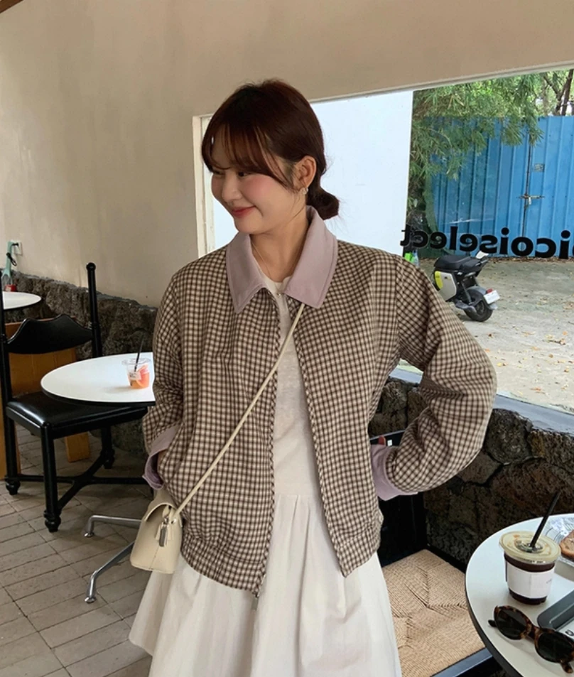 Giubbotti bomber Giacca da donna Marrone Autunno Pelle scamosciata Color-Splicing Pannelli Coulisse Pendolarismo Urbano Elastico regolabile Minimalista