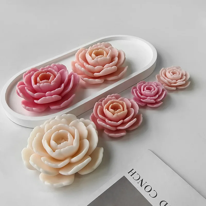 Camellia Fragrance Scented Candle Silicone Mold Flower Gypsum Ornament Epoxy Resin Mould DIY Candle Making Supplies Home Decor