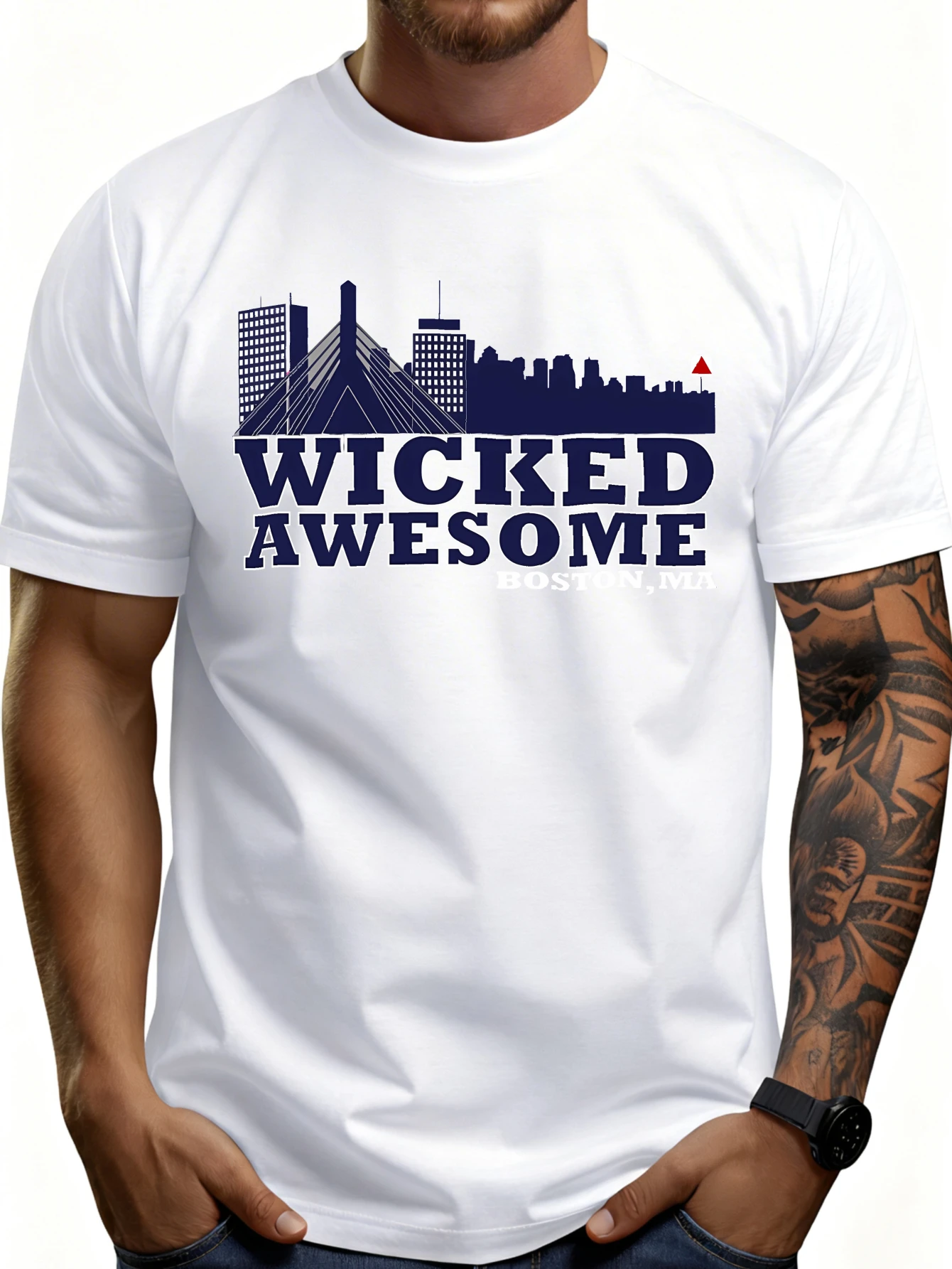 Casual Style Men's T-Shirt Boston Skyline Awesome Design Summer Wear Gift for Friends and Family