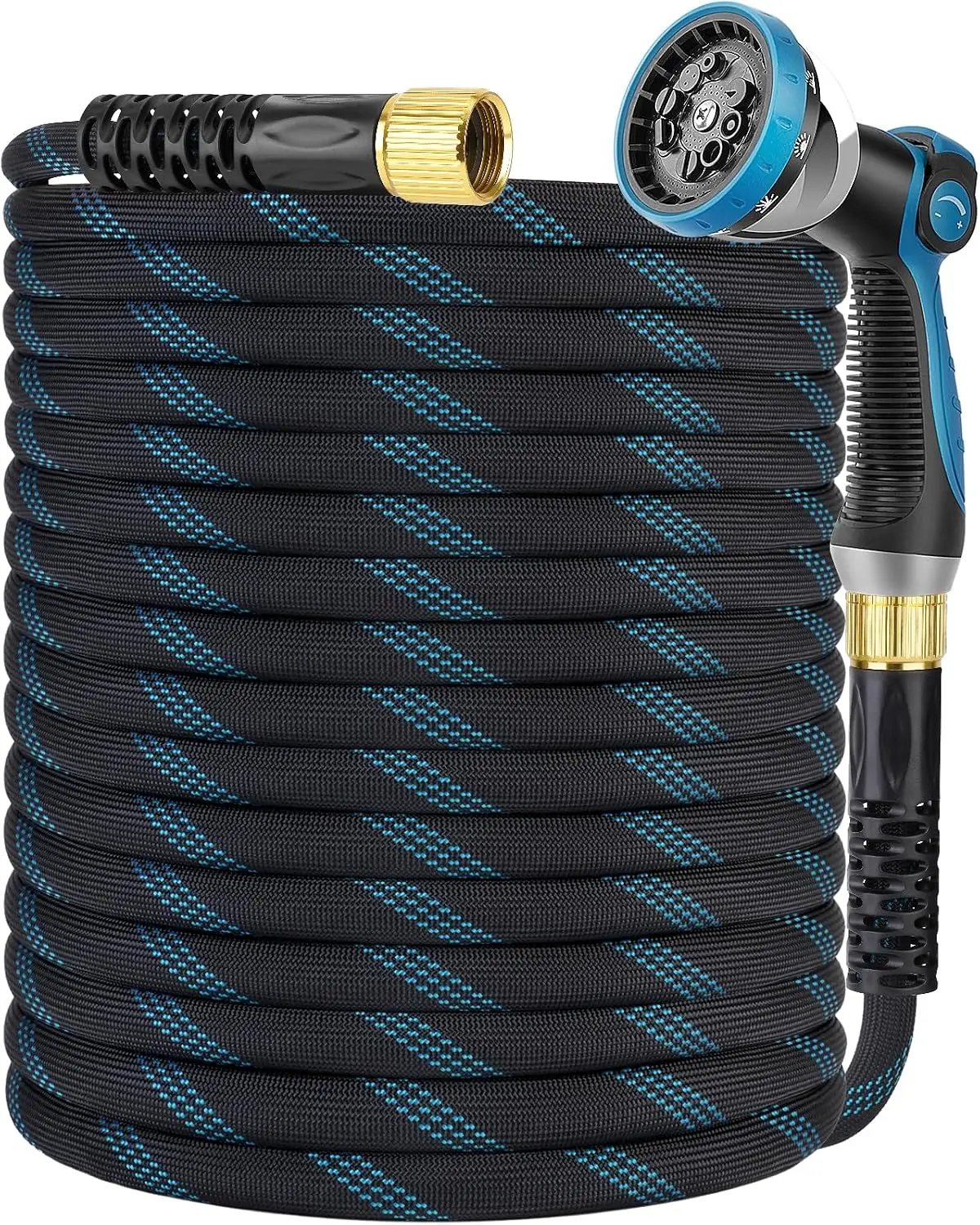 Garden Hose 150 ft, Non-Expandable Flexible Water Hose w/ 360 Dual-End Anti-Kink Swivel Connectors, 10-Pattern Spray Nozzle, Lightweight Pipe with Strap