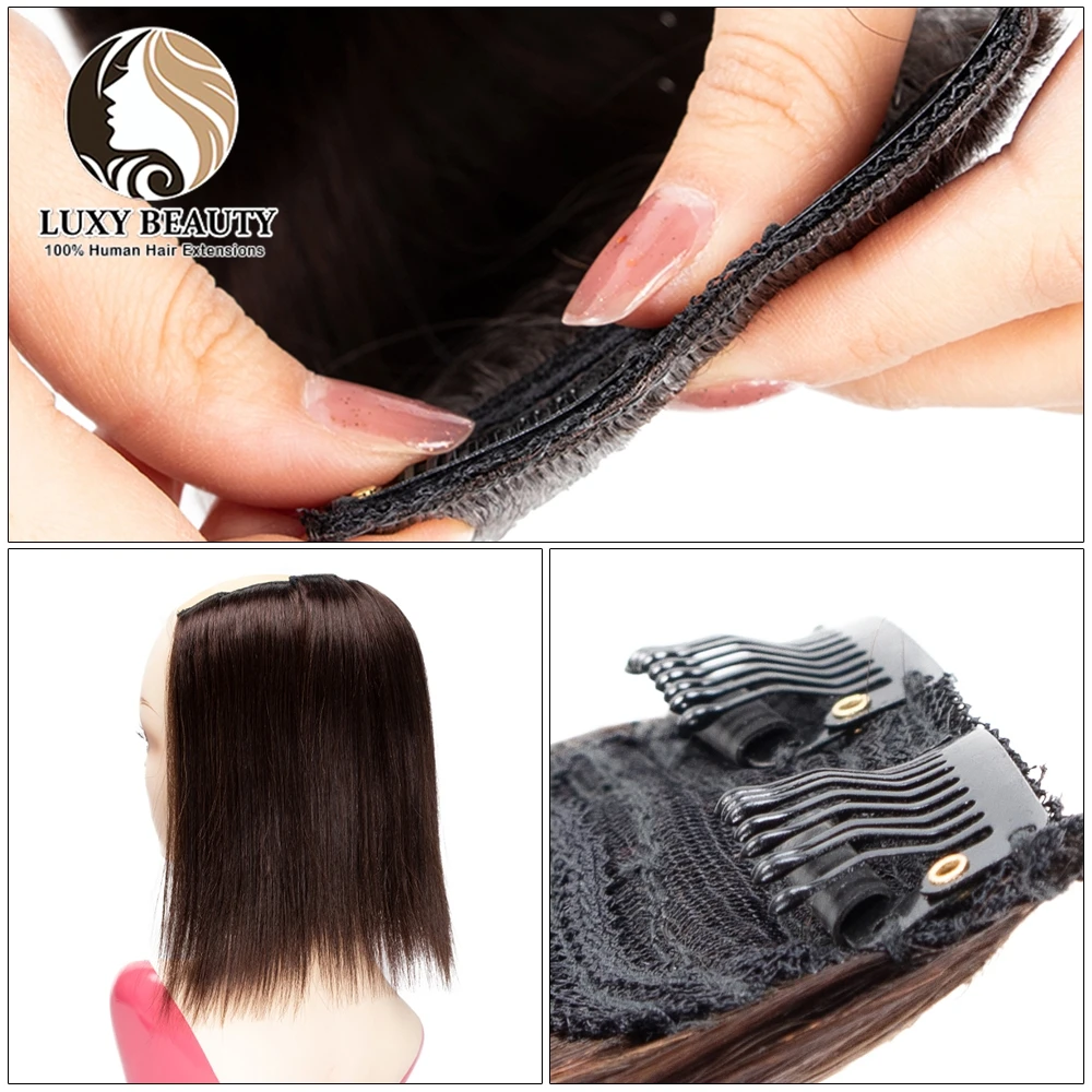 luxybeauty Mini Clip In One Piece Extensions Human Hair 2 Clips 10-30cm Women Invisible Straight Hair Pads Hair Volume Increase