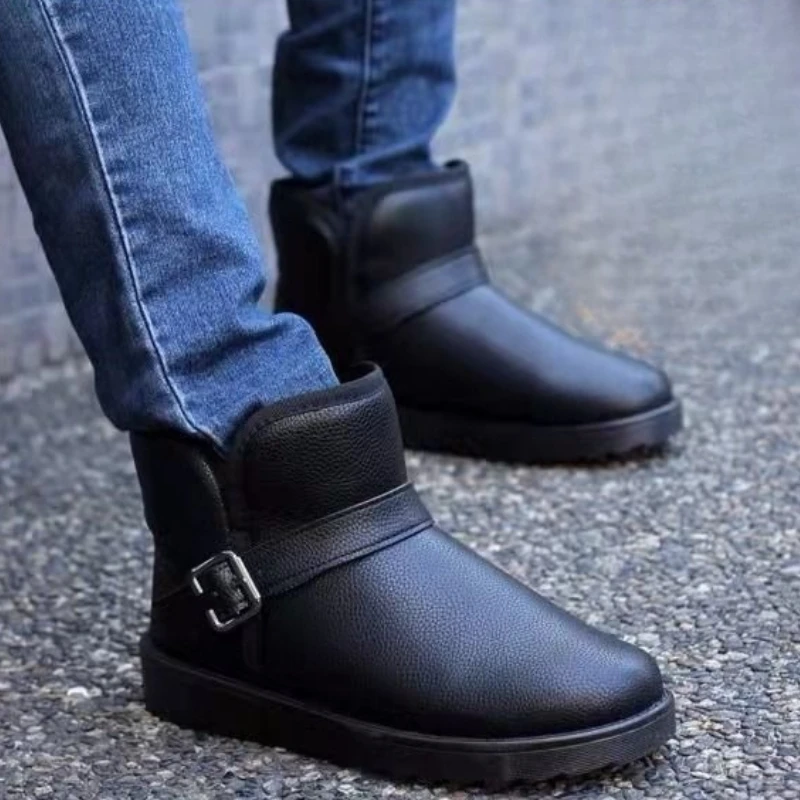 

Men's Winter Short Snow Boots Height Increase Fleece Lined Thicker Warm Waterproof Slip Resistant Cold Resistant Cotton Footwear