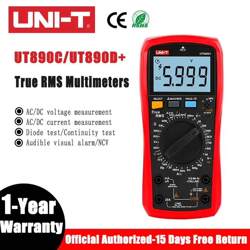 UNI-T multimeter digital UT890C UT890D+ AC DC voltage meter capacitor tester