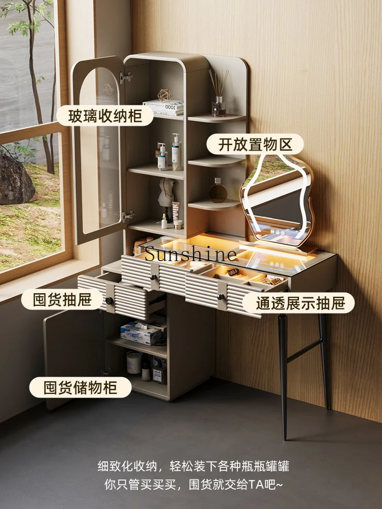 Light luxury bedroom solid wood telescopic two-in-one makeup table bookshelf