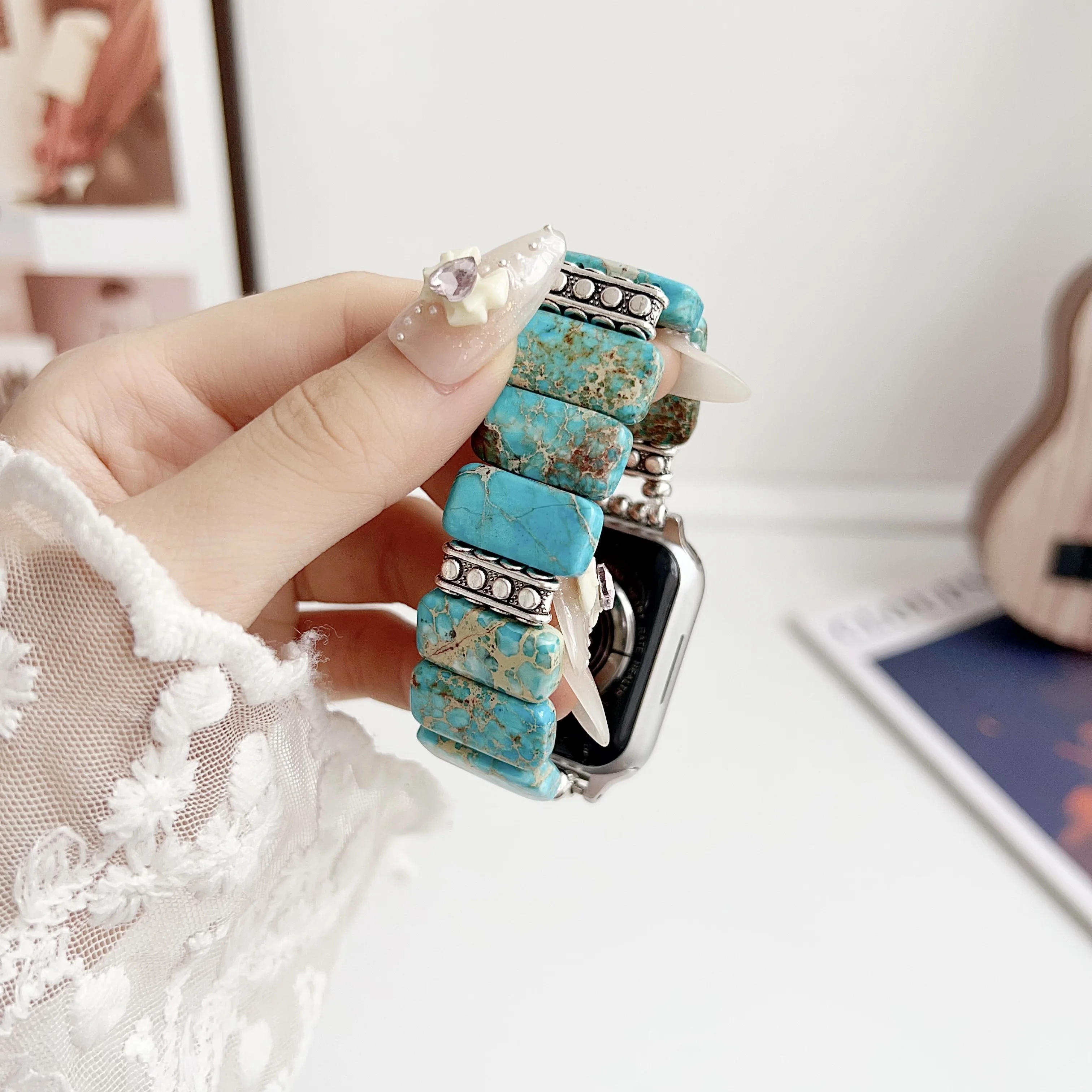 New Elastic Force Stone Bracelet Strap for Apple Watch Band Women Series 11/10/9/8/7/6/ 40mm 41mm 42mm 44mm 45mm 46mm 49mm