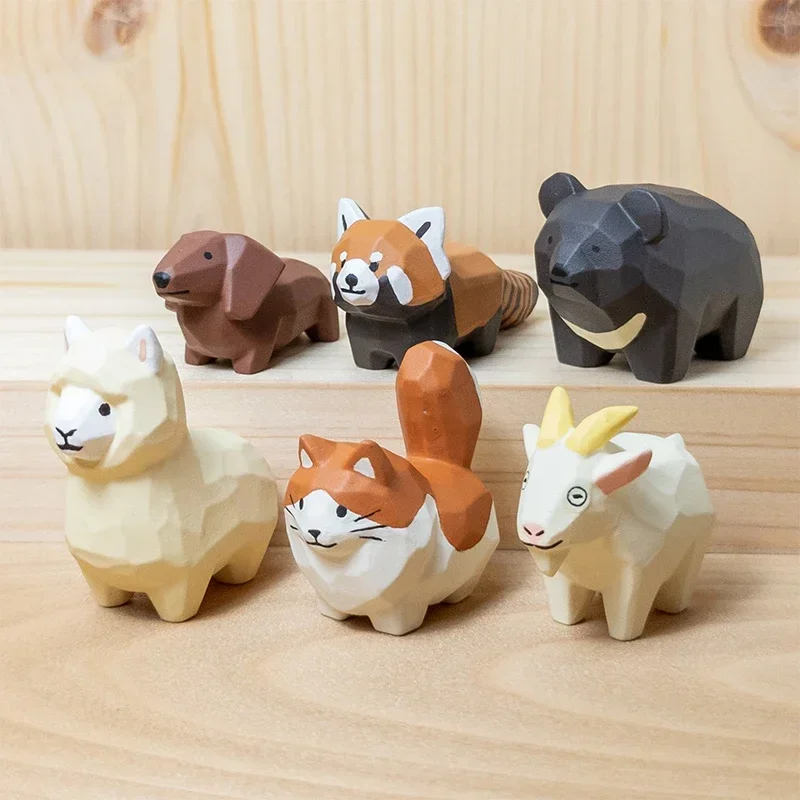 Original QUALIA Kawaii Gashapon Kapsel Spielzeug Geschnitzte Holz Tier Alpaka Katze Waschbär Bär Figur Für Kinder Geschenk