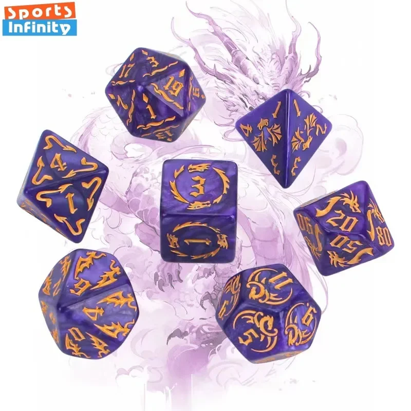 แฟชั่น 7 ชิ้น/เซ็ตมังกรพิมพ์ชุดลูกเต๋า Polyhedral จํานวนลูกเต๋าสําหรับ Dnd COC Cthulhu TRPG วิ่งทีมตารางเกม Dnd ชุดลูกเต๋า