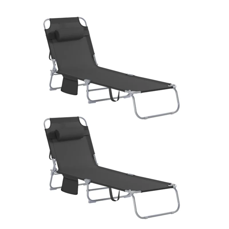 SoBuy OGS35x2 2-er Set Gartenliege mit Tasche und Kopfkissen luftig klappbar Liegestuhl für Gärten, Höfe, Strände, Balkone