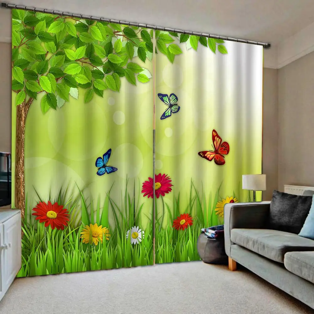 

green 3D Curtain Luxury Blackout Window Curtain Living Room butterfly curtains