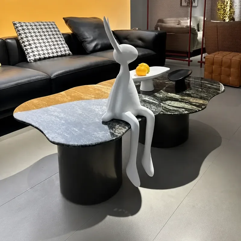 Natural Aquamarine Stone Cloud Coffee Table Set Irregular Shape Living Room Furniture for Small Apartment Modern Luxury High