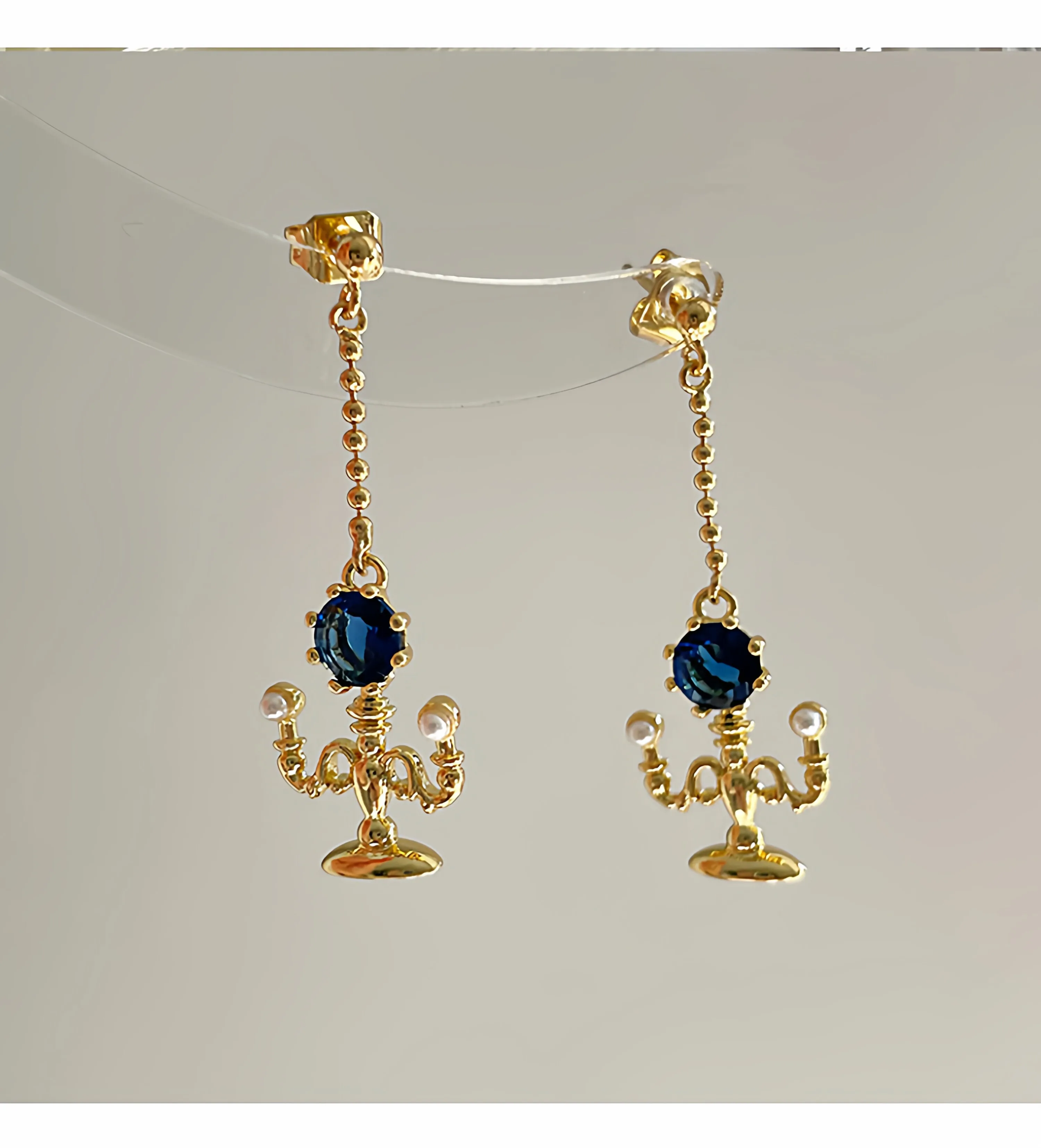 

Retro Court long cross Earrings for Women Blue Gemstones Exquisite baroque Jewelry
