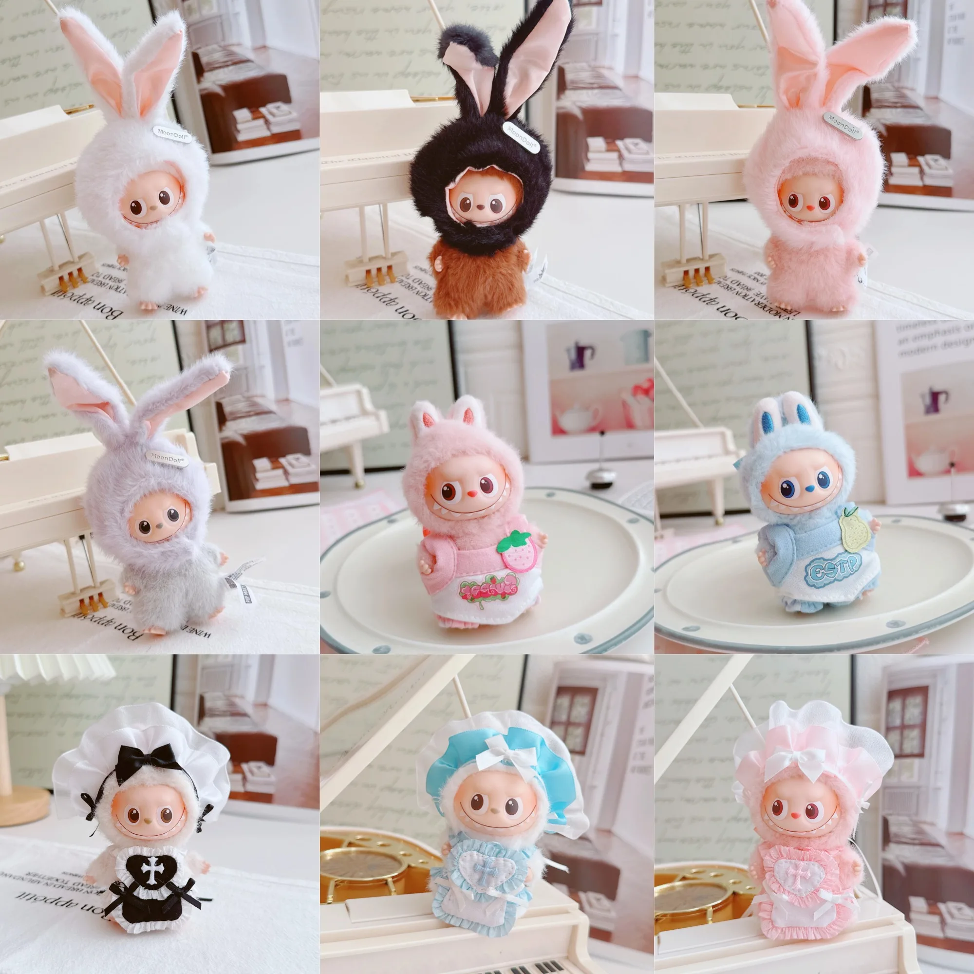 

For 10cm 4th Gen Mini Labubu Pin for Love Series Rabbit Hat Maid Outfit & Baby Clothes 10cm Mini Labubu 4.0 Doll Clothes