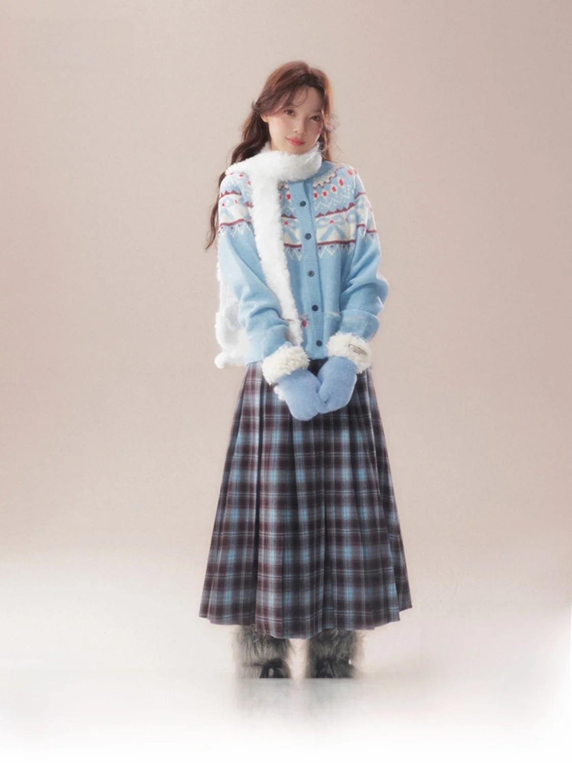 

AooRaa Original Autumn Winter New Knot Fair Isle Knitted Sweater Sweet Sle Straight Tube Long Sve round Ne C...