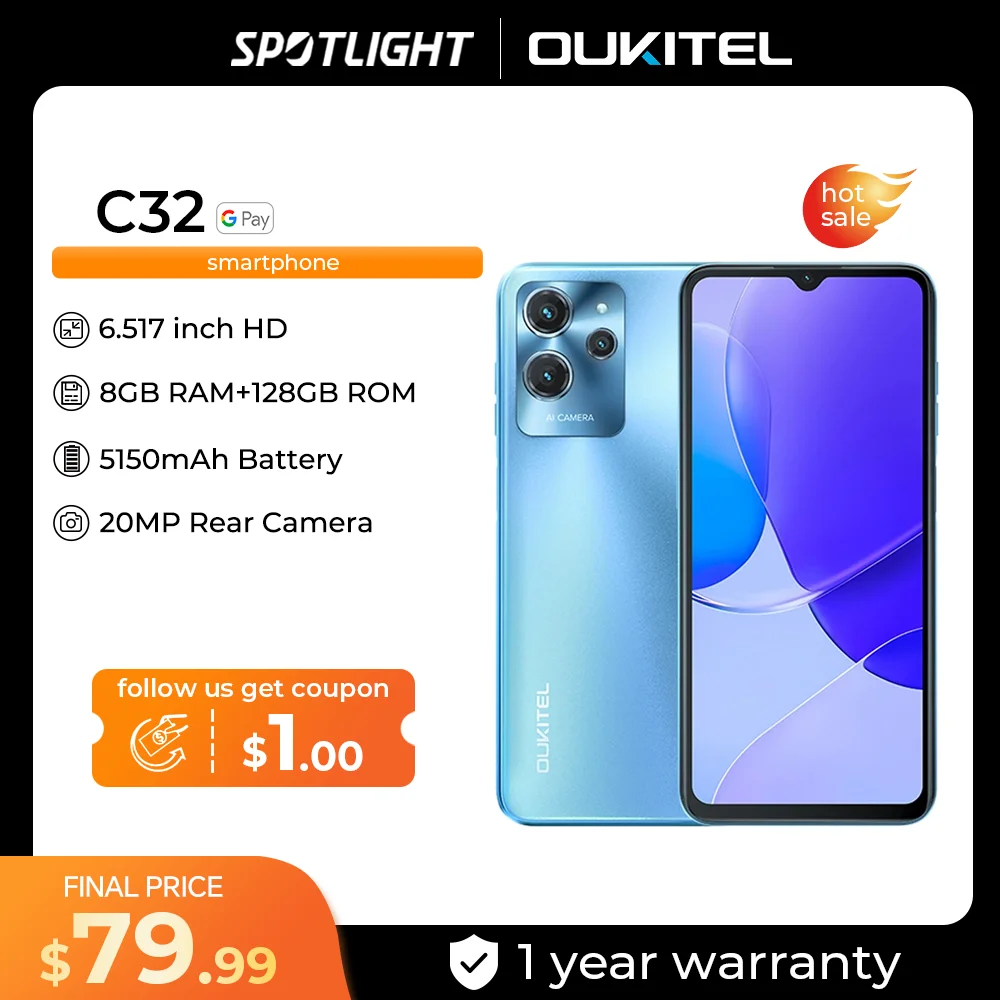 oukitel c32 smartphone celular camera de 20mp celular 6517 8gb mais 128gb 5150mah 01