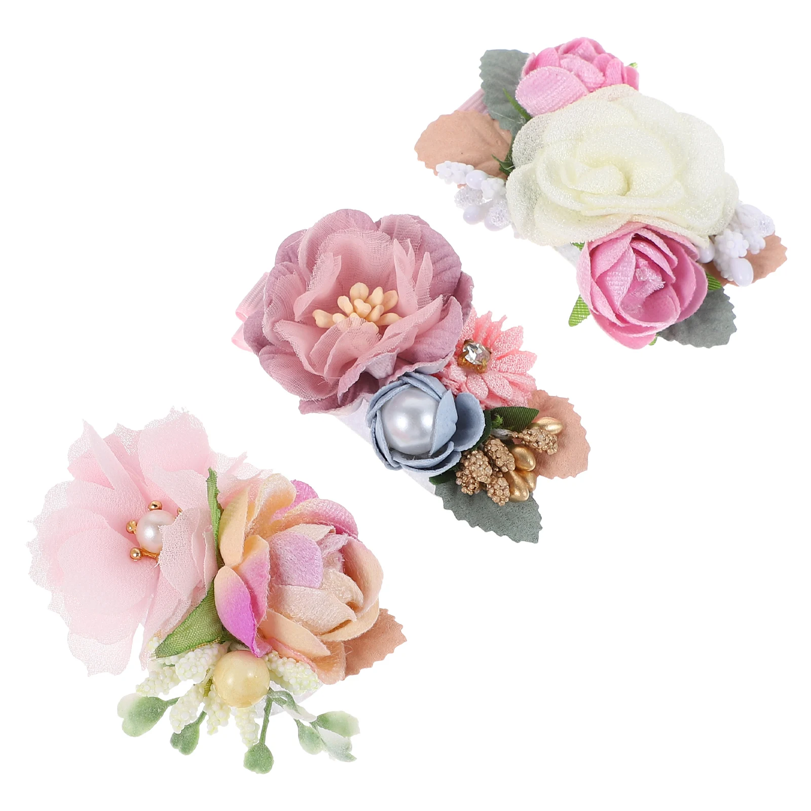 

3pcs Artificial Flower Hair Clips Pink Floral Cloth Accessories Bridal Hairpins Girls Women Elegant Simulated Rose Headdresses