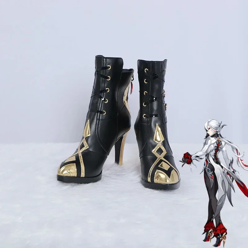 

Обувь для косплея Arlecchino The Knave Arurekki Meshitsukai Fatui Harbingers, ботинки на каблуке, наряд для вечеринки на Хэллоуин, реквизит