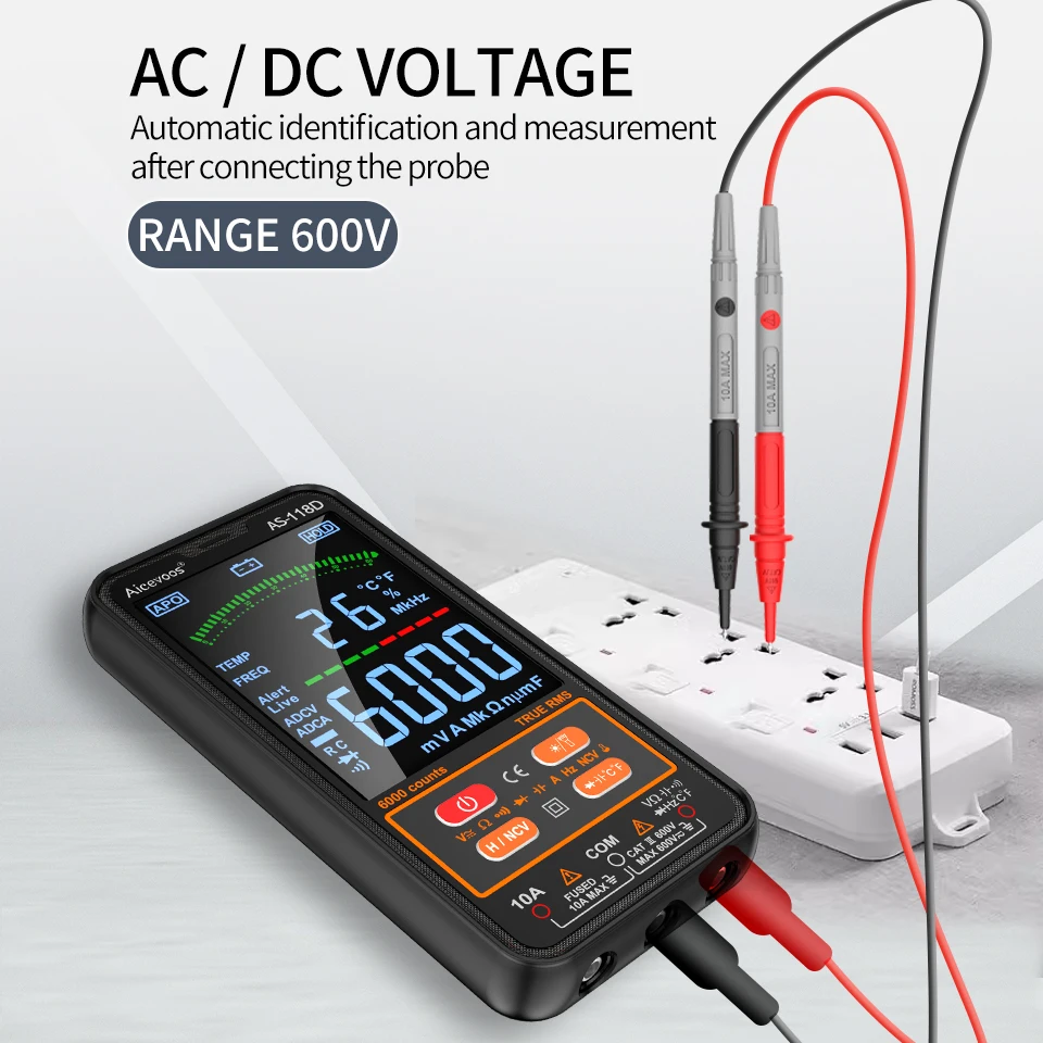 Multimètre numérique intelligent TRMS, plage automatique, testeur de tension DC AC, Ohm, condensateur, Transistor multimètre électrique professionnel