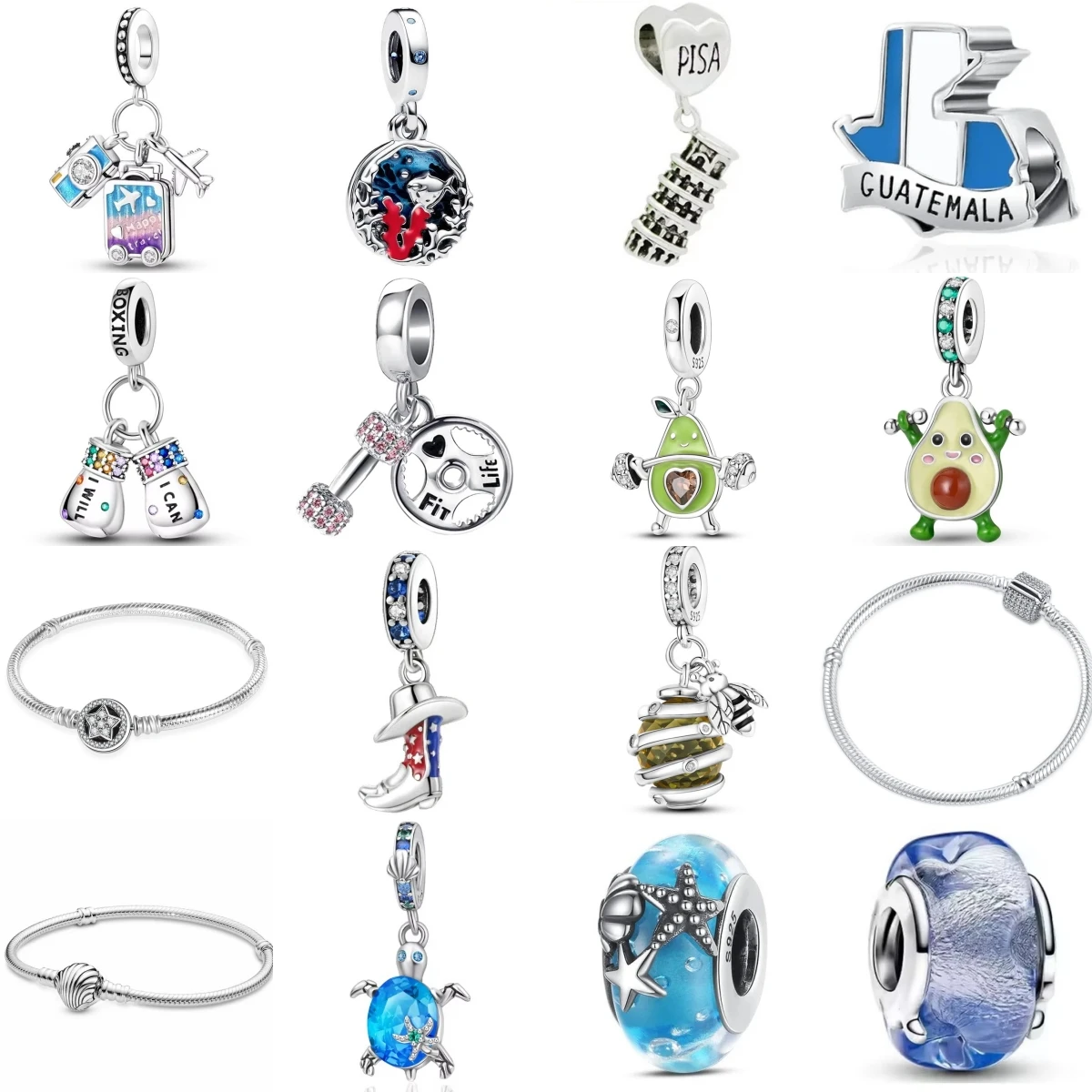 

Hot Sale 925 Sterling Fitness Avocado Travel Suitcase Starfish Turtle Charm Bead Fit Original Bracelet DIY Jewelry Accessories