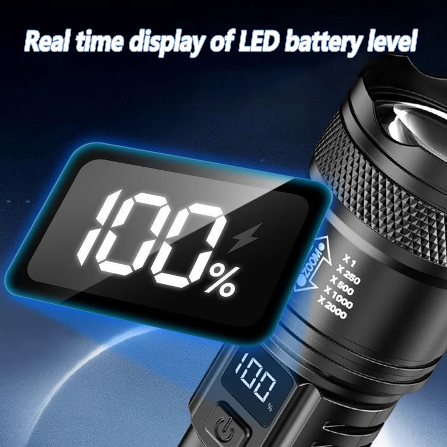 عالية قوة مصابيح كاشفة بلمبات Led 2000LM الشعلة التكتيكية مع عرض ضوء USB شحن التخييم الصيد فانوس التكبير في حالات الطوارئ