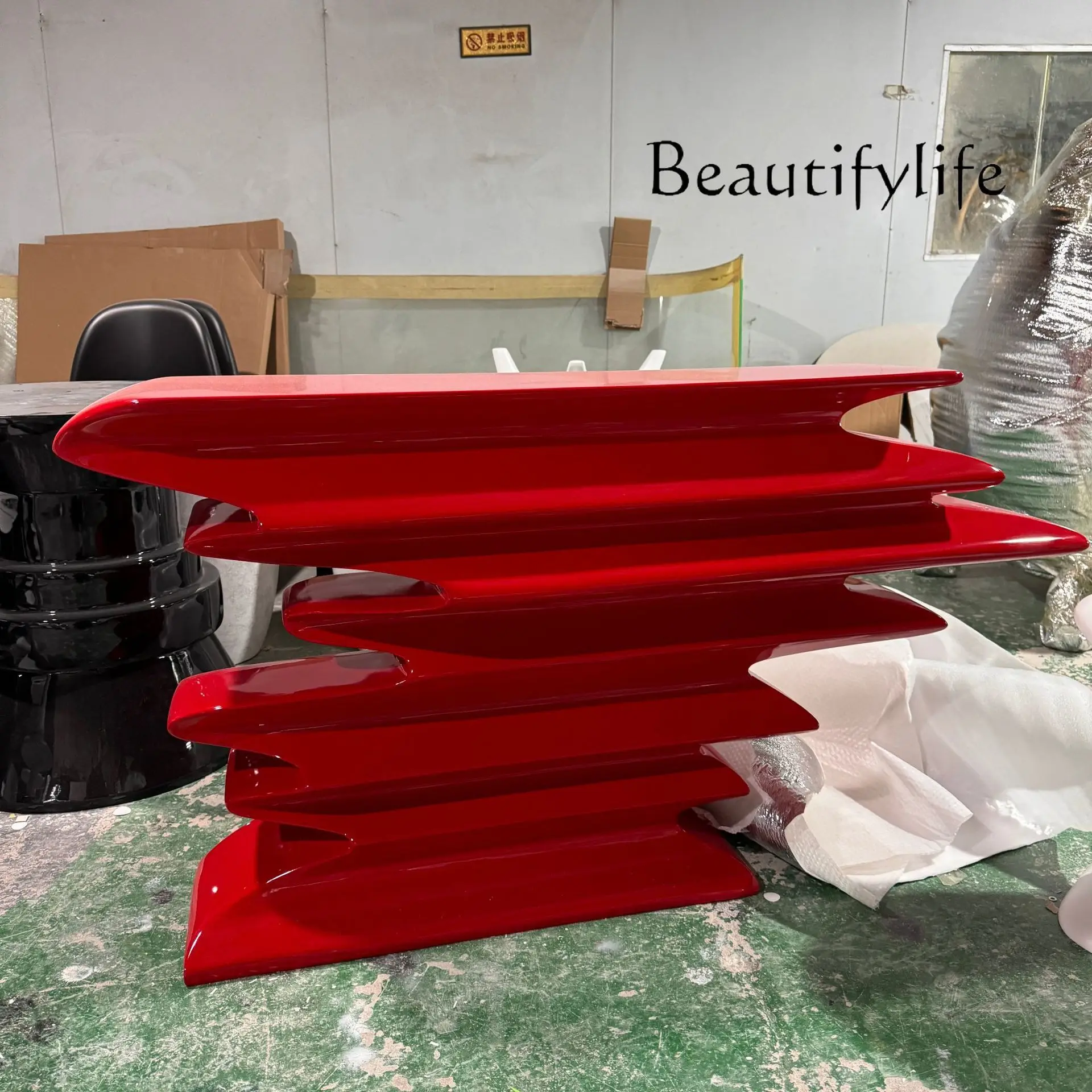 

ZL interior decoration creative villa hotel red melaleuca entrance table fiberglass table high sense fashion
