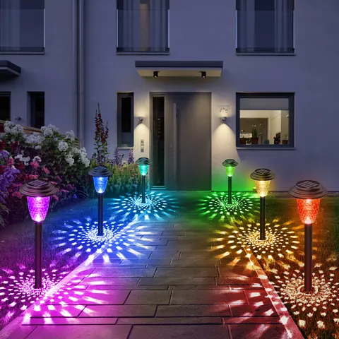 2/8/10Pack Solar Pathway Lights, RGB/Warm White Color Changing, Outdoor Garden/Backyard/Lawn/ LED Decor