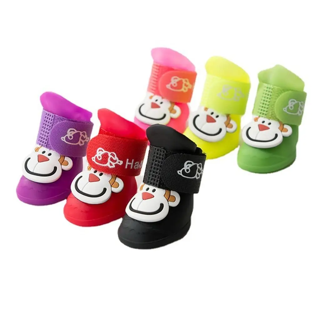 4Pcs Stylish PVC Pets Rainshoe Candy Colors Soft Puppy Rain Shoes Anti-Slip Waterproof Fastener Tape Dog Shoes Cats