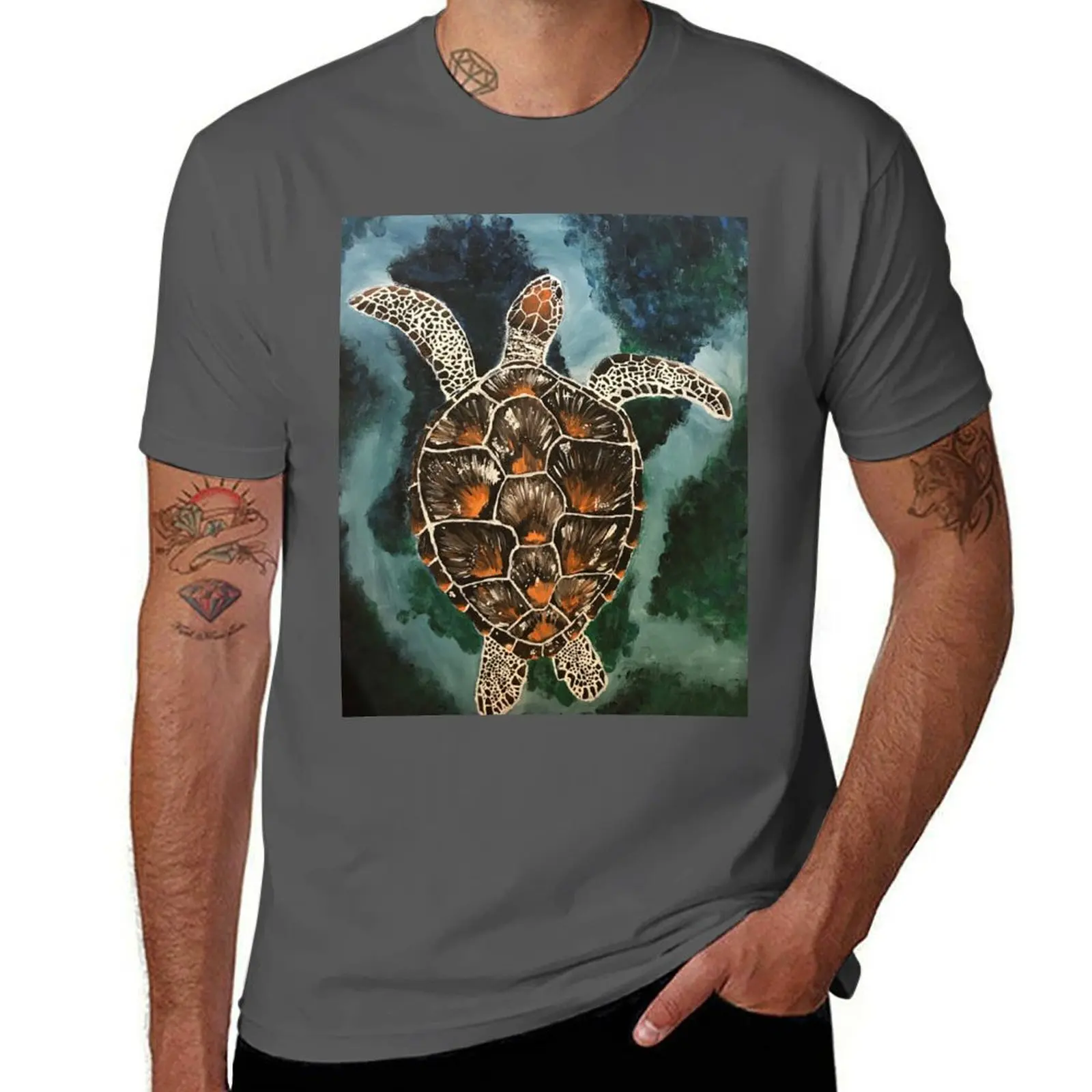 

Sea Turtle Painting T-Shirt clothes Man t-shirt t shirts for men cotton