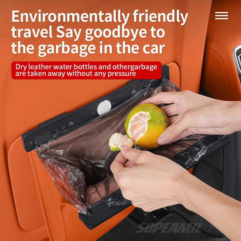 Car Garbage Bag For Polestar 1 2 3 4 5 2023 2024 2025 2026 Led Light Magnetic Adsorption Seat Back Hanging Storage Bag Trash can view 2
