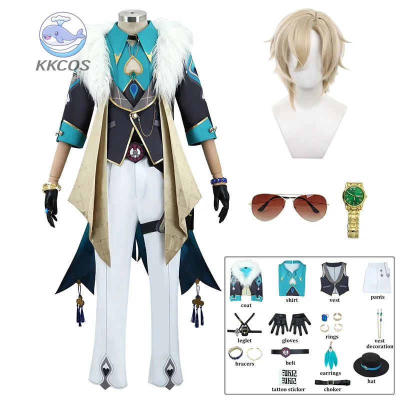 لعبة HSR Honkai Star Rail Aventurine أزياء تنكرية قبعة ساعة نظارات شعر مستعار للرجال ملابس حفلات الهالوين كرنفال لعب الأدوار