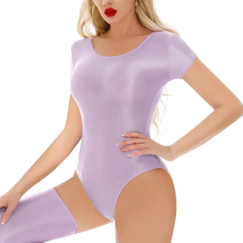 

Женские сексуальные прозрачные эластичные комбинезоны, однотонное боди, масляные блестящие комбинезоны для йоги и фитнеса, бикини с короткими рукавами, цельные купальники