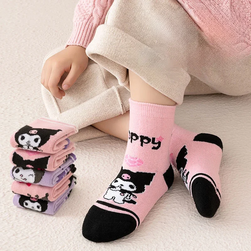 Cartoon Kuromi Thick Cold Prevention Warm Kids Socks Winter Cold-proof Girl and Children Mid Tube Sock Warm Clothing Accessories