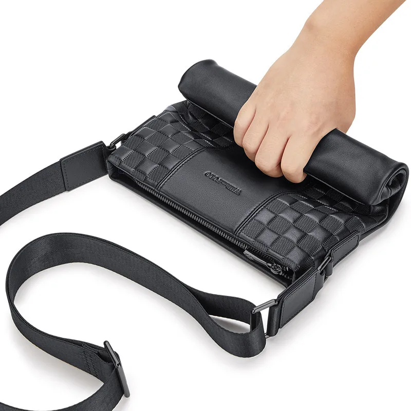 كتف واحد جلد طبيعي الأعمال حقيبة عادية الرجال الطبقة العليا جلد البقر Crossbody الفاخرة العلامة التجارية حقيبة الرجال حالة موجزة #3