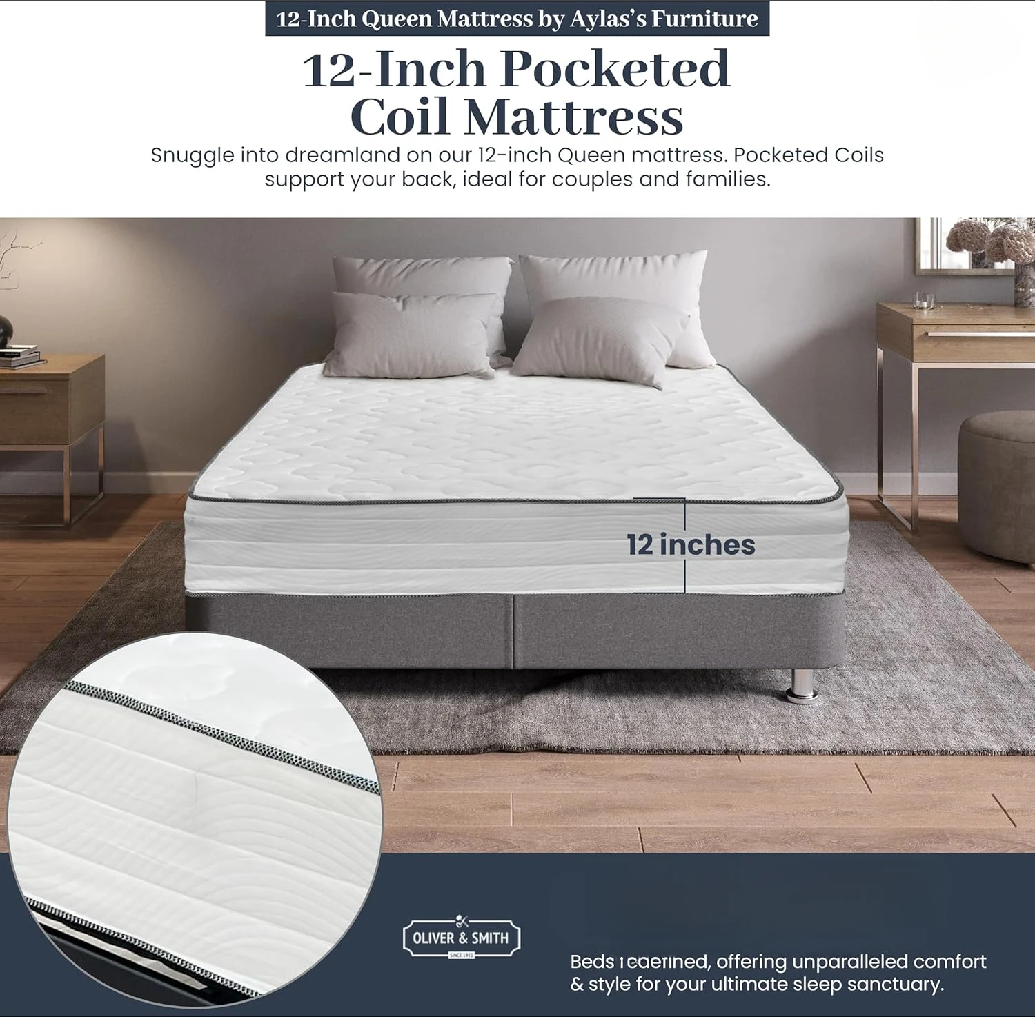 Queen Size Mattress - 12 Inch Cool Memory Foam & Spring Hybrid Mattress with Breathable Cover - Tight Top - Rolled in a Box by O