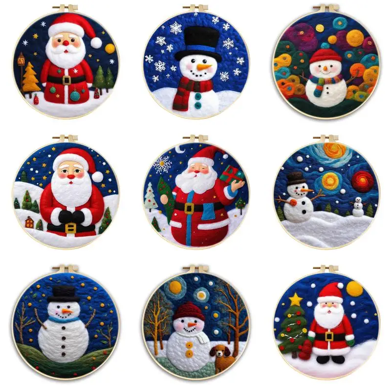 

GATYZTORY Diy Wool Felting Painting Kit Santa Claus Handmade Snowman Needle Wool Painting For Home Decors Christmas Present