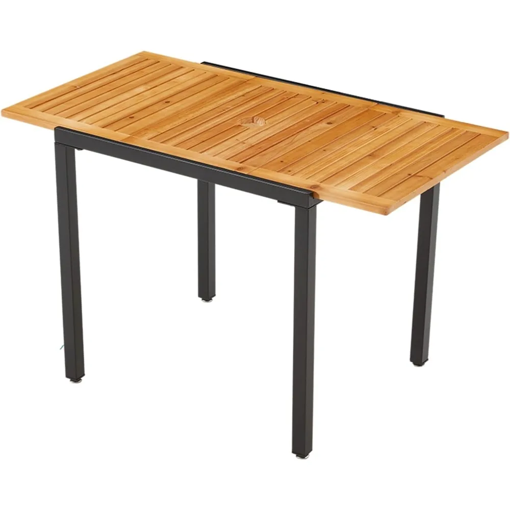 

31 to 47-Inch Expandable Outdoor Dining Table, Adjustable Rectangle Patio Table with Umbrella Hole for 4-6 Person, Space-Saving