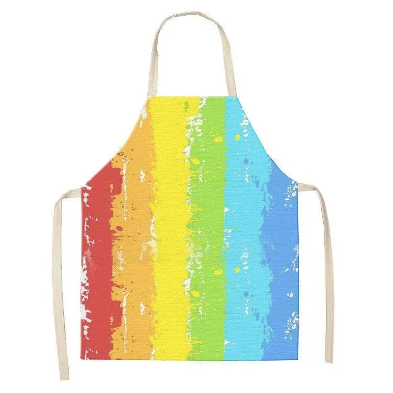 Cute Rainbow Contrast Color Painting Anti-fouling Apron Printing Parent-child Household Art Apron Canvas Denim Florist Apron