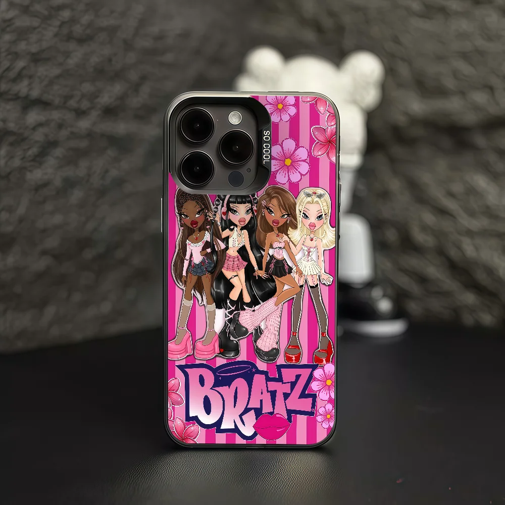 حافظة هاتف B-Bratz موضة 2025 لهاتف آيفون 12 11 13 14 15 16 17 ماكس برو بلس غطاء حماية صغير IMD ملون