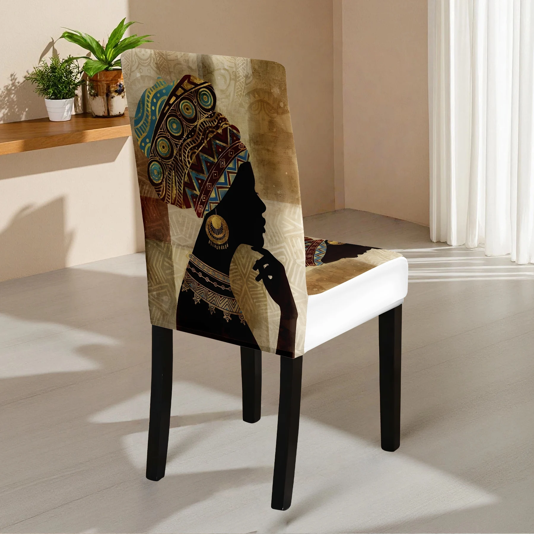 Ethnic African Woman Print Elastic Chair Cover, 2024 New Stretchable Full Coverage Seat Protector, Washable Fad