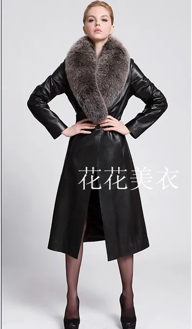 Trench Coat Autumn Coat Imitation Fox Fur Collar Black Long Sleeve Autumn And Winter New Pu Leather Jacket Female Slim Long