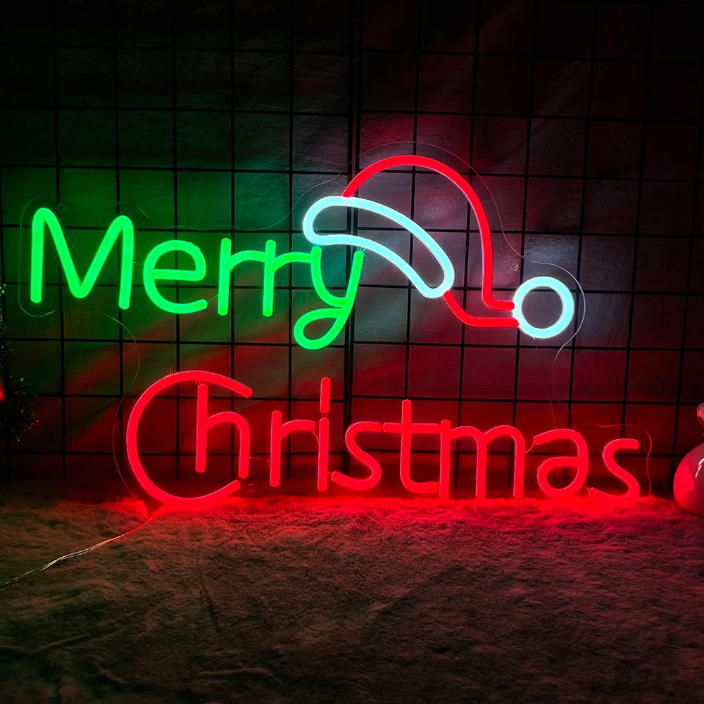 Merry Christmas Hat Neon Sign Home Bar Living Kids Room Personalized Adjustable Brightness Decor Party Gift Christmas LED Light