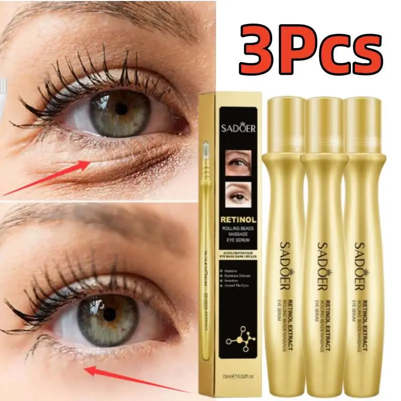 3Pcs Retinol Eye Roller Cream Massage Anti Wrinkle Puffiness Remove Dark Circle Moisturizing Whitening Firming Eye Essence