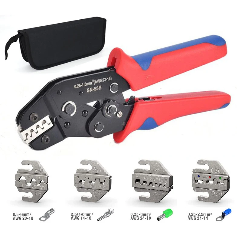 SN-58B Crimping Tools Kit For XH2.54 Tab2.8 4.8 6.3 /Tubular/Insulated Terminals Crimper Plier With 4 Jaw Kit to Choose