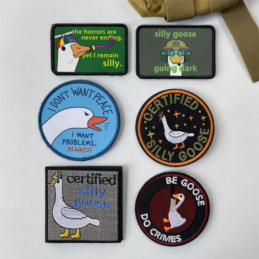 Zertifizierter Silly Goose bestickter Aufnäher, taktischer Rucksack, Moral-Emblem, Be Goose Do Crimes Patch, Moral-Abzeichen, Kleidungsaufkleber